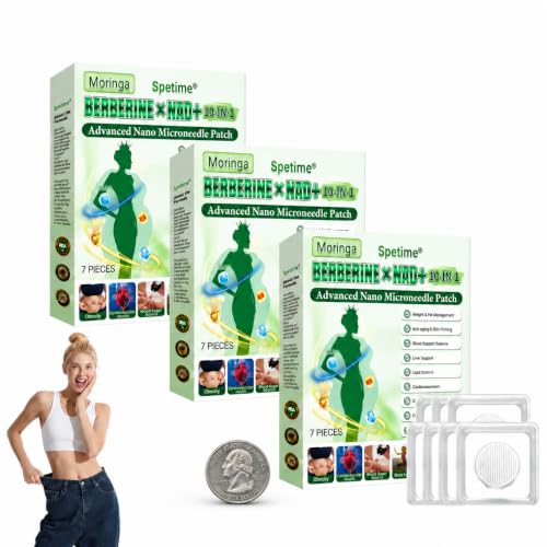 Spetime Berberine Patches Moringa 10-In-1 Advanced Nano Microdarts Patch Moringa Berberine X Nad Patches Firms Skin Natural Ingredients Suitable for All Skin Types(3 box)
