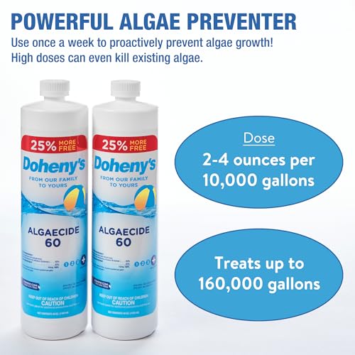 Image of Doheny's Algaecide 60 | Pro-Grade, Metal-Free & Non-Foaming | Prevents All Algae Types | No Stains, No Clouding | Safe for Salt, Chlorine & Bromine Pools | Treats 160,000 Gallons | 40oz
