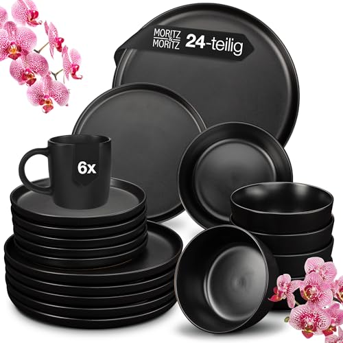 Moritz & Moritz NORDIC Geschirrset 6 Personen - 24-teiliges Steingut...