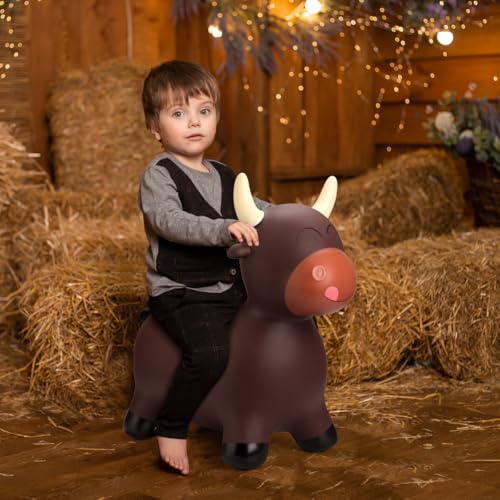 Image of EVERICH TOY Bouncy Animal Hopper, Ride-On Bull Hopping Toy for Toddler 18M+ | Inflatable Horse Hopping Toy for Boys Girls, Indoor Outdoor Bouncy Bull Toy for 2 Year Old Kids, Gift for 3 4 5 6 Yrs W / Pump