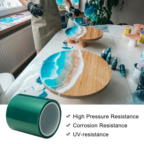 Image of MECCANIXITY Resin Tape Silicone Adhesive Tape High Temperature Resistance Easy Peeling Polyester for Epoxy Resin,River Tables,Craft,Remove Residue 3.94 Inch Wide 108FT Long(Green),Pack of 1