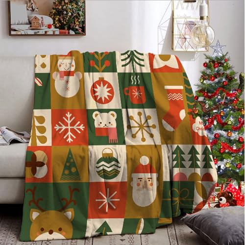 UGZDEA Manta de Navidad 130x150cm, Manta de Navidad para el sofá, Manta de Navidad de Forro Polar Suave y cálido de Invierno para Adultos y niños (130x150cm, F)