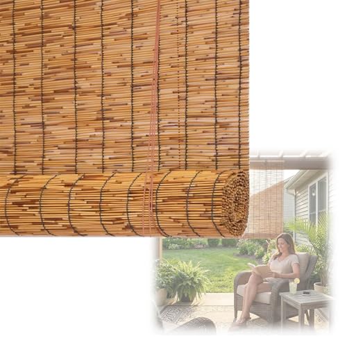 Estores Enrollables Sin Taladrar de Caña Natural, Persianas Enrollables Exterior e Interior, Cortinas Exterior Privacidad para Terraza Cocina Jardín Porche 55 65 80 90 150 cm