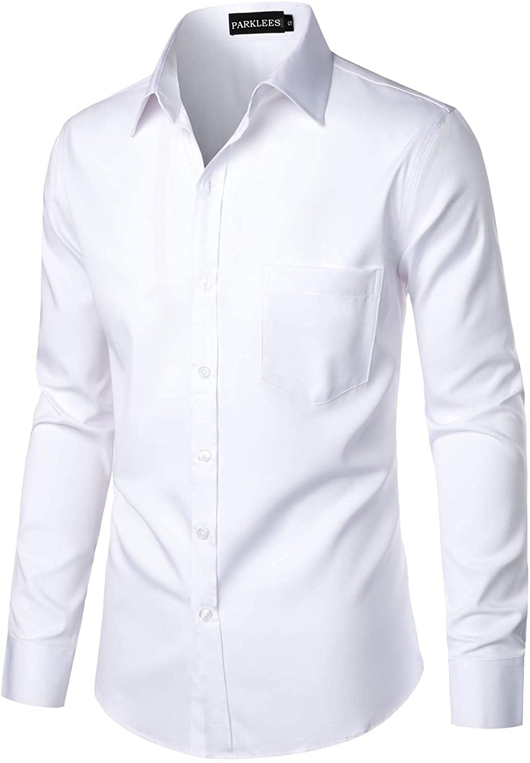 PARKLEES Camisa de vestir urbana elegante informal de negocios, ajustada, de manga larga, con botones y bolsillo para hombre
