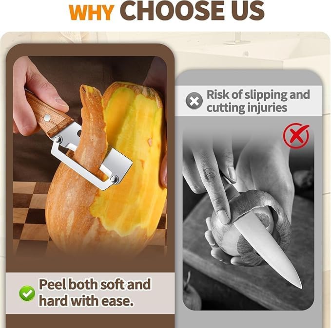 Image of Multi-Functional Stainless Steel Vegetable Peeler with Wooden Handle & Bottle Opener | Single Blade Peeler for Fruits & Vegetables | Sharp, Durable & Easy-Grip Kitchen Tool (1 Pc)
