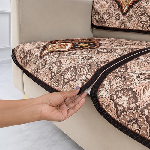 Image of Homerz Premium 'Maharaja Paradise Series' Sofa Cover | Net Fabric Sofa Cover | Washable, Anti-Dust Backed & Wrinkle Resistant Cover (Noor Mahal, 2 Seater, Seat Cover with Backrest)