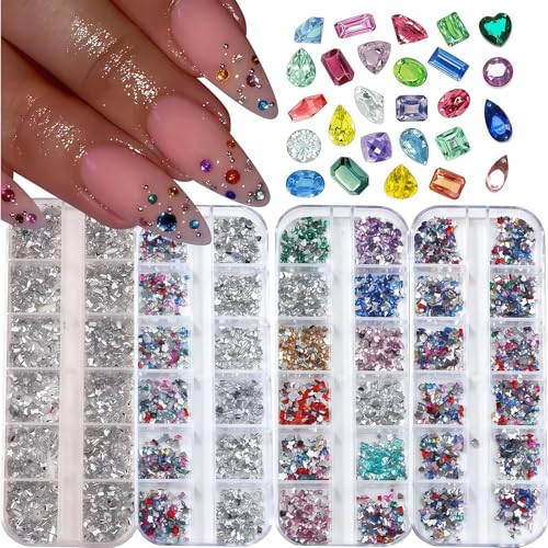 Zosutetoxo Nail Art Charms nail charms for nails nail art 4000 pieces of rhinestones and gemstones nail design accessories 3D flatback glitter stones for cute manicure