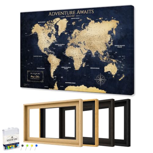 Image of IPIC Personalized Vintage Teal Framed World Map Pin Board, Size 42x28 in