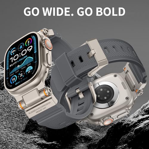 Image of FOAMUNOC Rugged Band Compatible with Apple Watch Ultra 3 /2 /1 Band 49mm /46mm /45mm /44mm /42mm, Metal Connector with Strap for iWatch Ultra Series 11 /10 /9 /8 /7 /6 /SE3 /SE2 /SE /5 /4 /3 /2 /1, Gray /Titanium