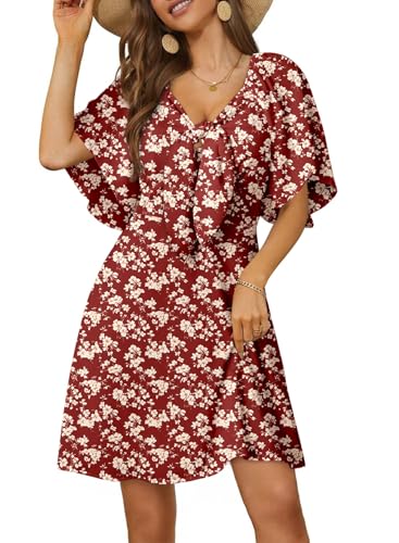 Image of Dokotoo Womens Dresses 2026 Spring Summer Deep V Neck Elegant Cocktail Bow tie Mini Dress S-XL