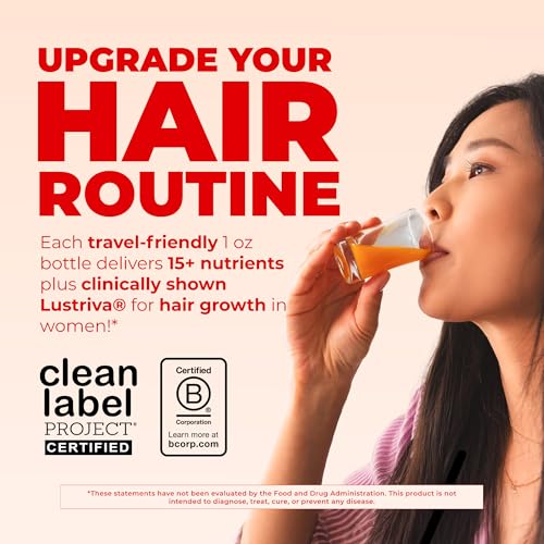 Image of MARYRUTH'S Liquid Multivitamin + Hair Growth Travel Pack | Biotin 10000mcg | Lustriva Hair Growth Supplement | Clinically Tested in Women for Thicker Hair & Facial Wrinkle | 18+ | 1 Fl Oz (Pack of 8)