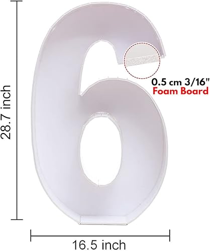 Miniatura 3 de Marco de número 6 para rellenar con un mosaico de globos, para iluminar marquesina, tablero grande y precortado de espuma, fondo decorativo para