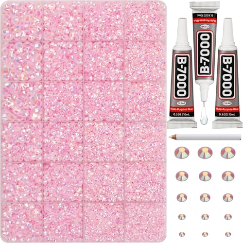 33000Pcs Pink Rhinestones for Bedazzling Multiple Sizes 2 3 4 5 6mm Light Pink Flatback Gems Bedazzler Kit with B7000 Glue Flat Back Resin Crystal Diamond Gemstone Jewel Stone for Crafting Clothes