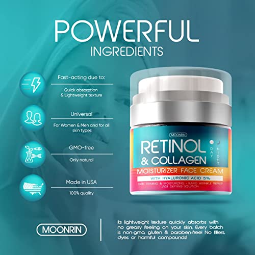 Retinol Cream for Face with Hyaluronic Acid, Day-Night Anti-Aging Moisturizer for Women, Men, Collagen Cream for Face Reduces Wrinkles, Dryness, 1.85 Oz - Image 7