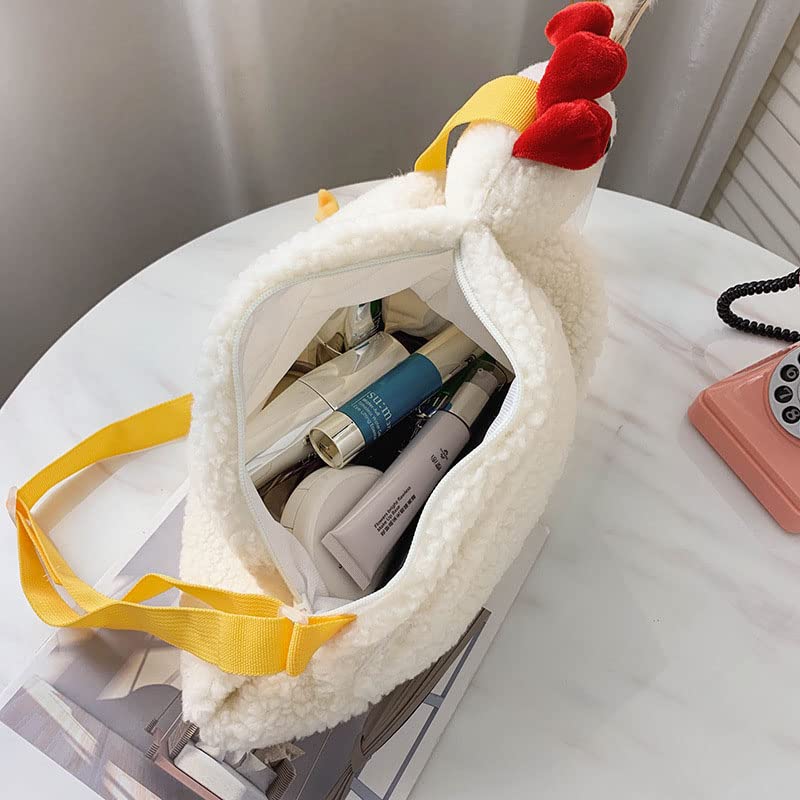 Bolso tote de mujer con peluche de pollo blanco miniatura 5