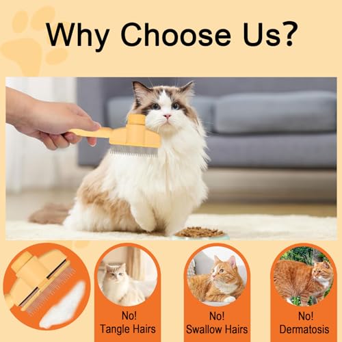 Image of Dogs and Cats Comb with Release Button, Pet Hair Removal Tools with Safe Stainless Steel Teeth for Deshedding, Cat Grooming Supplies for Long /Short Hair, Cat Brush for Shedding, Orange