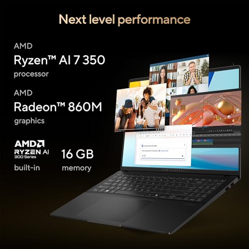 undefined ASUS Vivobook S16 Laptop, Copilot+ PC, AMD Ryzen AI 7 350 with XDNA NPU, 16GB Memory, 1TB SSD, Neutral Black, M5606KA-DS76 の商品画像 3