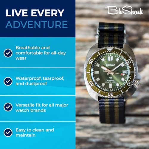 Image of BluShark - Original Collection Military-Style Waterproof Watch Strap, Fits All Timepiece Brands, Durable Nylon Wristwatch Accessories with Stainless Steel Buckle - 18mm, 20mm, 22mm & 24mm Watch Bands