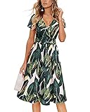 Newshows Tropical Dresses for Women Summer Spring Sundress Casual Beach Vacation Hawaiian Short Sleeve V-Neck Faux Wrap Midi Dresses with Pockets(Floral 20,X-Large)