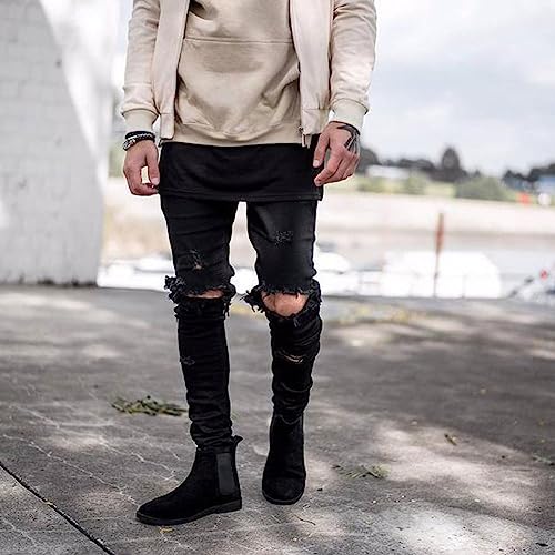 HUNGSON Men's Ripped Skinny Jeans Stretchy Slim Fit Jeans Pants for Men4