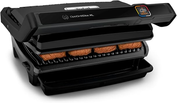 Tefal OptiGrill Elite XL Kontaktgrill, automatische Garzeitanpassung, perfekte Ergebnisse, 16 Programme, digitales Display mit Garstufenanzeige, abnehmbare XL-Platten, Elektrogrill, schwarz, GC760812