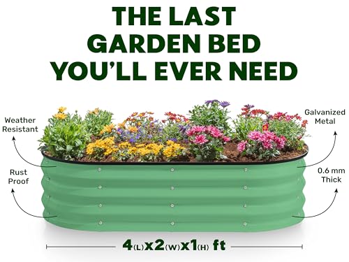 Galvanized Raised Garden Beds Outdoor // 4×2×1 ft Planter Raised Beds for Gardening, Vegetables, Flowers (Light Green) // Large Metal Garden Box - Thumbnail 4