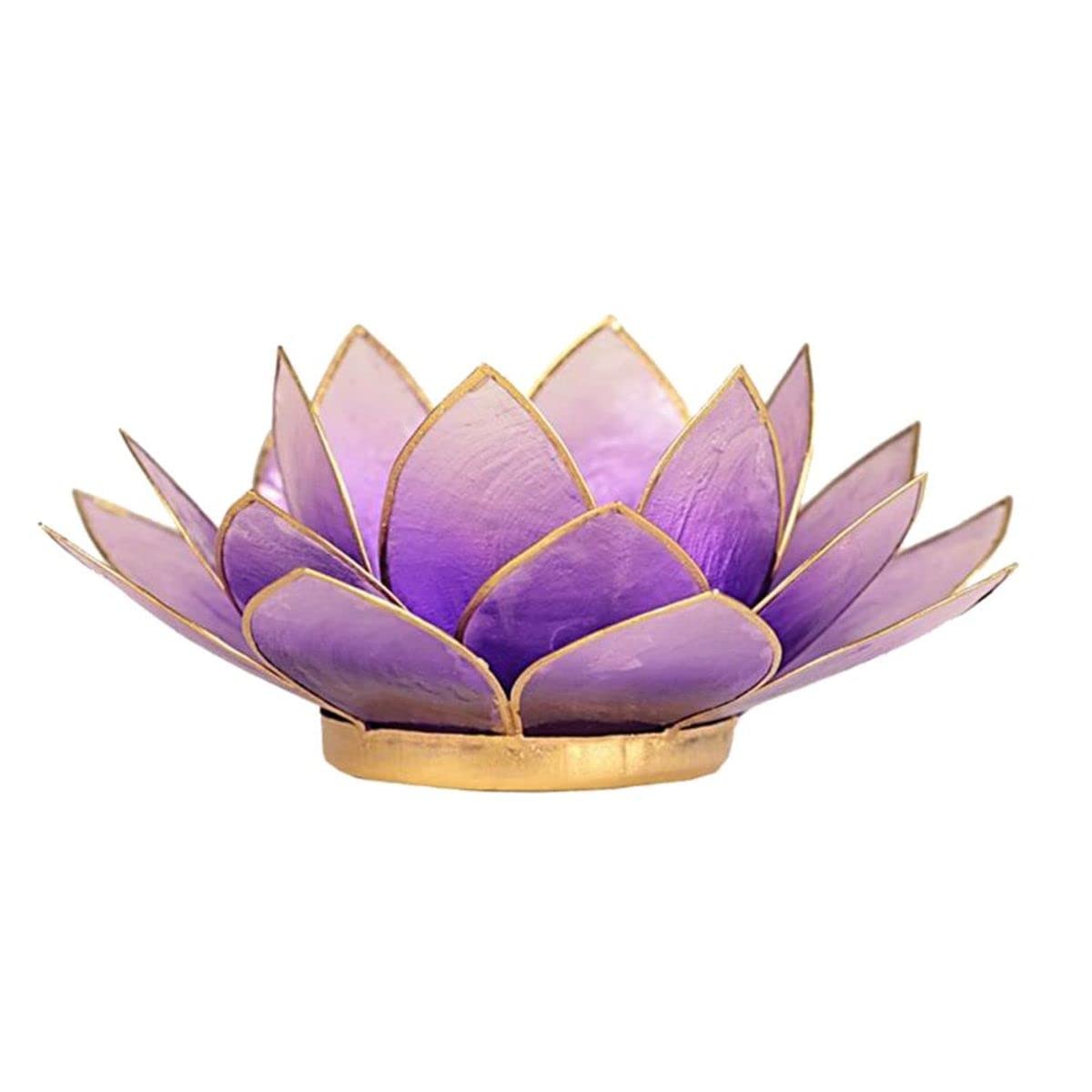 Lotus Tealight Candle Holder Capiz Shell Lavender Gold Trim