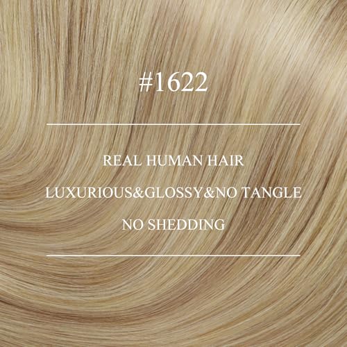 Image of YoungSee Nano Bead Hair Extensions Blonde Highlights Nano Ring Hair Extensions Human Hair Dark Ash Blonde Highlight Golden Blonde Pre Bonded Hair Extension Nanolink 22 Inch 50g 50 Strands for Wedding