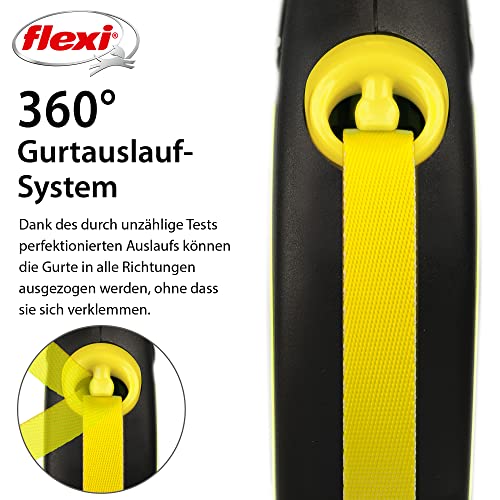 flexi® Neon L Gurt 5 m schwarz, Gurt in neon-gelb, Roll-Leine für Hunde bis 50 kg