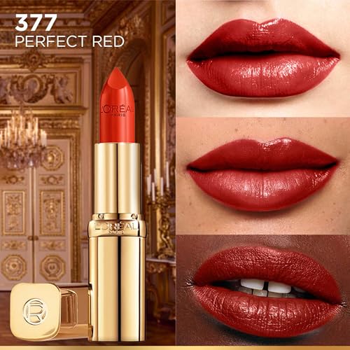 Image of L'Oreal Paris Color Riche Satin Lipstick, 377 Perfect Red | Creamy, Full Coverage, No Smudge Hydrating Lipstick, With Argan Oil & Vitamin E