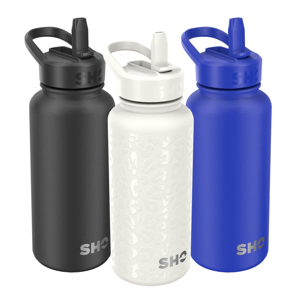 SHO Guzzler Water Bottle with Straw Lid, Leakproof, Dishwasher Safe, BPA Free, No Sweat