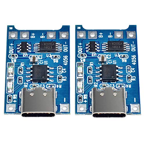 2 Stück Washati TP4056 PLUS mit Akkuschutz IC und USB-C Port (!) - 5V, 1A Lademodul für Li-Ion und LiPo Akkus (2) Cover