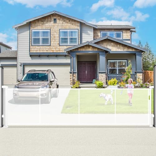 160" Retractable Baby Gate Extra Wide, 41" Tall Retractable Dog Gate for Stairs, Doorways, Decks, Mesh Gate Long Child Gate Pet Gate for Indoor, Outdoor, with Reinforced Mesh Rods, Dual Locks