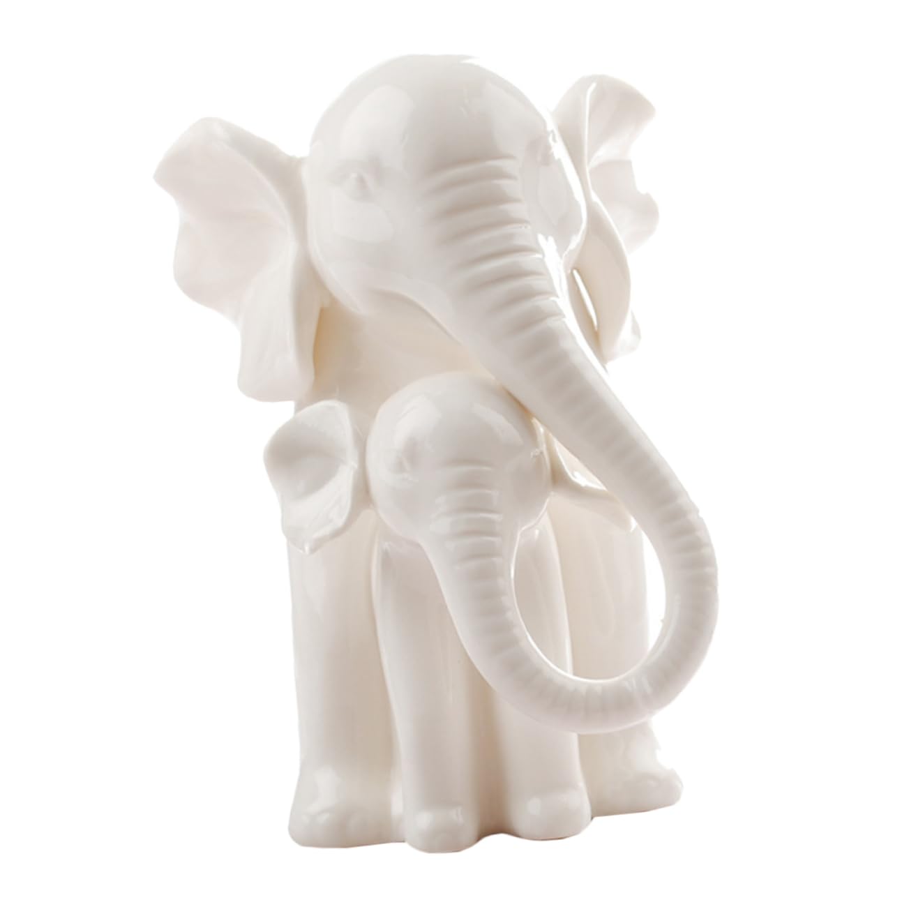 Didiseaon Estatua de Elefante Madre y Cría de Cerámica White