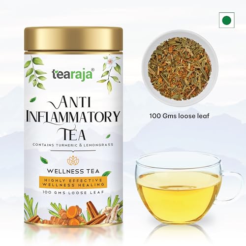 Image of TeaRaja Anti Inflammatory Tea, 100 Gms|Herbal Tea|Reduce Inflammation|Reduce Aches & Pain|Ingredients: Turmeric, Licorice, Ginger, Lemongrass|Caffeine Free|Freshly Packed |