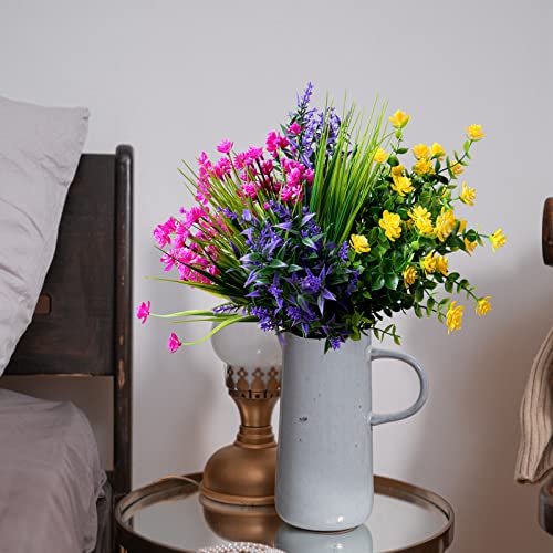 Gormiya 20Pcs Outdoor Artificial Flowers Plants For Decoration, Uv Resistant Faux Greenery Plastic Plants Shrubs, Outside Fake Flowers Arrangement For Window Box Garden Pot Hanging Basket (Colored) #TOP3