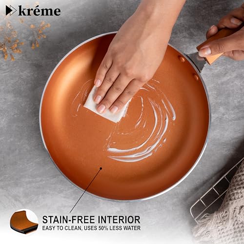 Image of Kreme Sonet Non Stick Frying Pan, 24 cm Diameter, Low Oil Cooking, Easy to Clean, Induction and Gas Compatible, PFOA Free, Cooking, Frying, cookware, Bronze