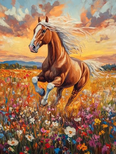 馬 数字油絵 数字キット塗り絵 手塗り DIY絵 デジタル油絵 風景 パターンデザイン, ペイントバイナンバー 初心者向け 簡単 paint by numbers ブラシとアクリル絵の具が入, ホーム オフィス装飾 50X70cm, Model 36