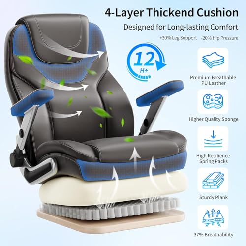 Image of Big and Tall Office Chair with 5D Arms, Fabric & PU Leather Heavy Duty Desk Chair, Adjustable Lumbar Support & Height, Tilt Function, High Back Ergonomic Executive Computer Chair