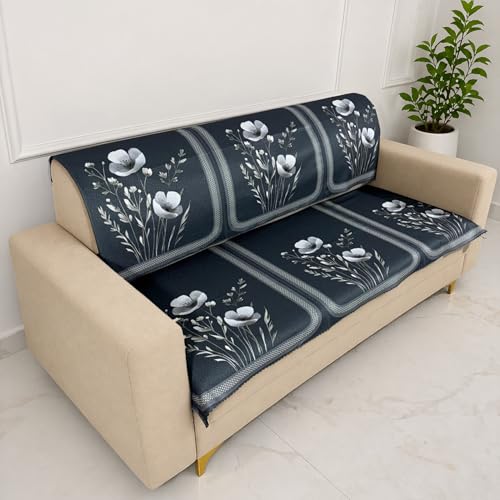 Image of Homerz Premium Waterproof Jasmine Joe Sofa Seat Cover - Floral Printed Sofa Protector | Non-Slip, Washable & Durable Sofa Protector (Grey, 5 (3+2) Seater with Back)