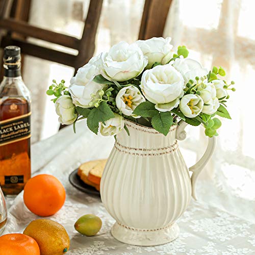Nubry Artificial Flowers 2 Bunches Fake Peony Silk Flowers Arrangements With Eucalyptus Leaves Faux Realistic Bouquet For Wedding Decoration Home Table Centerpiece (Cream White) #TOP5