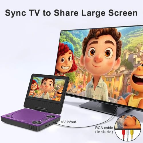 Image of HOPYOP 9 inch Portable DVD Player for Car & Kids with 7 inch Swivel Screen, Purple