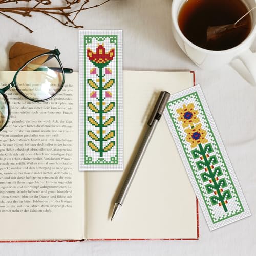 Image of INFUNLY 6pcs DIY Flower Cross Stitch Bookmark Kits for Beginners 2.4''x7.9'' Colourful Flowers Stamped Embroidery Bookmark Kits with Instruction Needlepoint Bookmark Kits with Plant Pattern for Gift