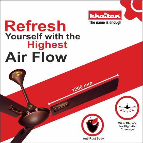 Image of Khaitan GEM PREMIER 1200 mm, 3 Blades Ceiling Fan, 390 RPM, (Coco Brown)