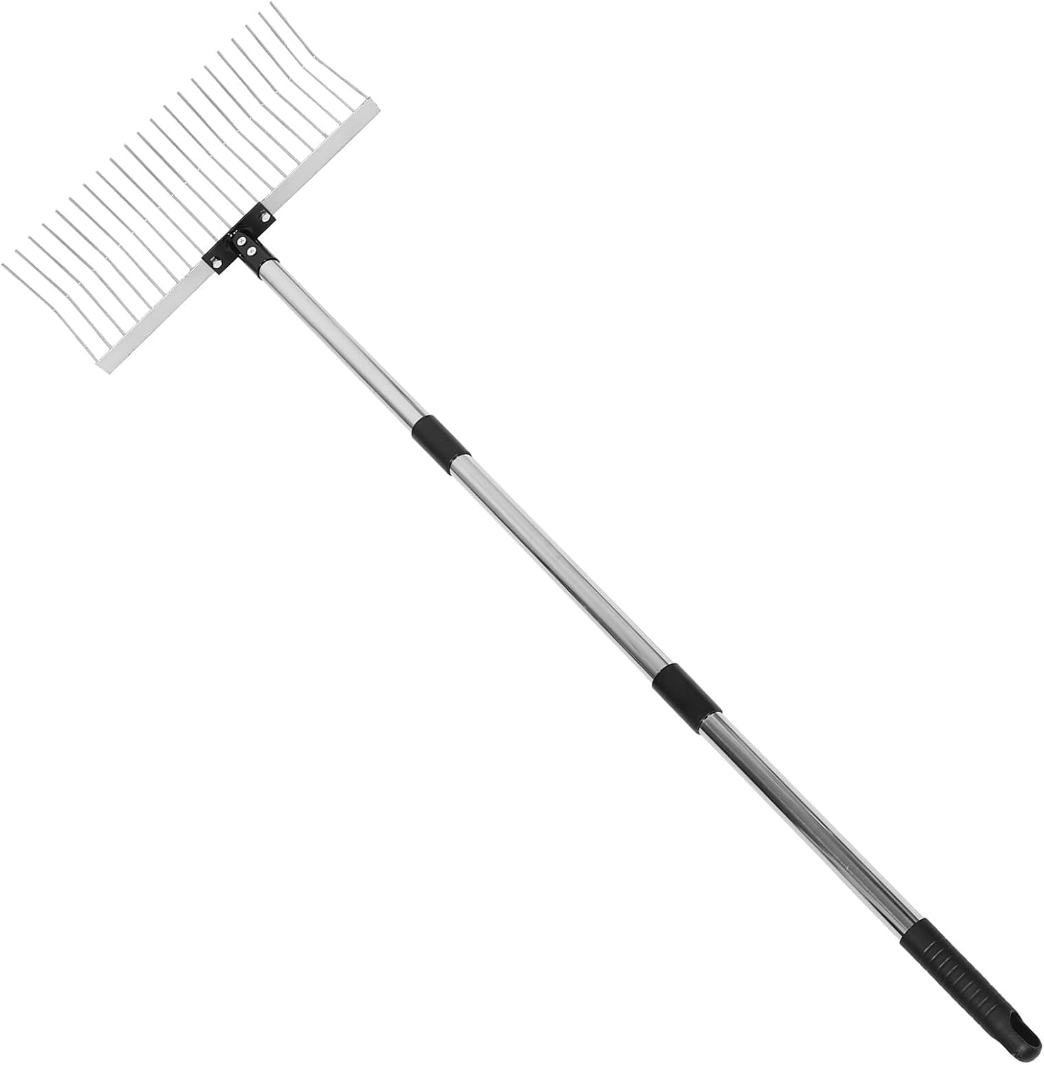 Telescopic 21-Tooth Heavy-Duty Steel Garden Leaf Rake for Lawn and Flower Maintenance, Detachable Handle 1.25m, Dethatching and Leaf Gathering Tool for Landscaping and Yard Cleanup