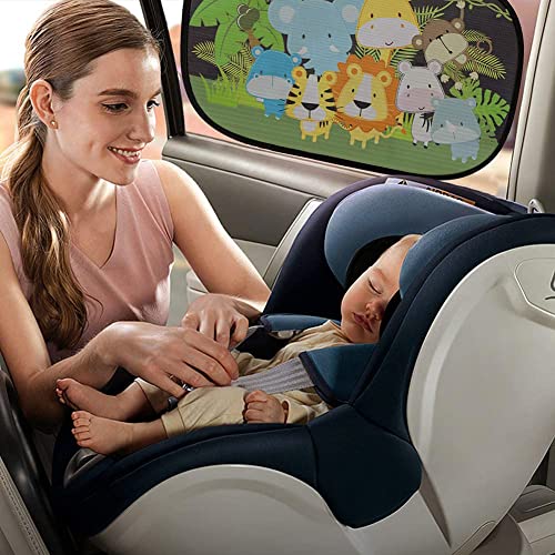 Movinpe Car Sun Shade For Baby Kids 2 Pack Static Cling Side Window Car 80Gsm Rear Sunshades Universal With 8 Suction Cups And Storage Bag - Sun Glare And Uv Rays Protection (Cute Animals) #TOP5