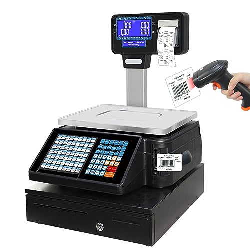 Báscula digital con impresora térmica y doble pantalla LCD miniatura 1