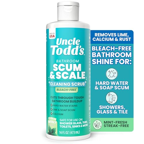 Uncle Todd's 16 oz Heavy Duty Hard Water Stain Remover & Soap Scum Remover for Shower - All Purpose Bathroom Cleaner Works on Glass Doors, Tiles, Bathtub, Toilet & Sink - Bleach-Free Mint Paste
