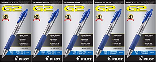 PILOT G2 Premium Refillable & Retractable Rolling Ball Gel Pens, Extra Fine Point, Blue Ink, 12 Count (31003) - 5 Pack
