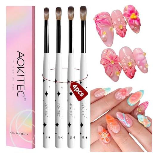 Aokitec Acrylic Nail Brush Set - 4PCS Kolinsky Acrylic Nail Brushes Size 8/10/12/14 Nail Brushes for Acrylic Powder, Acrylic Application, Nail Extension & 3D Nail Carving for Beginner & Professional